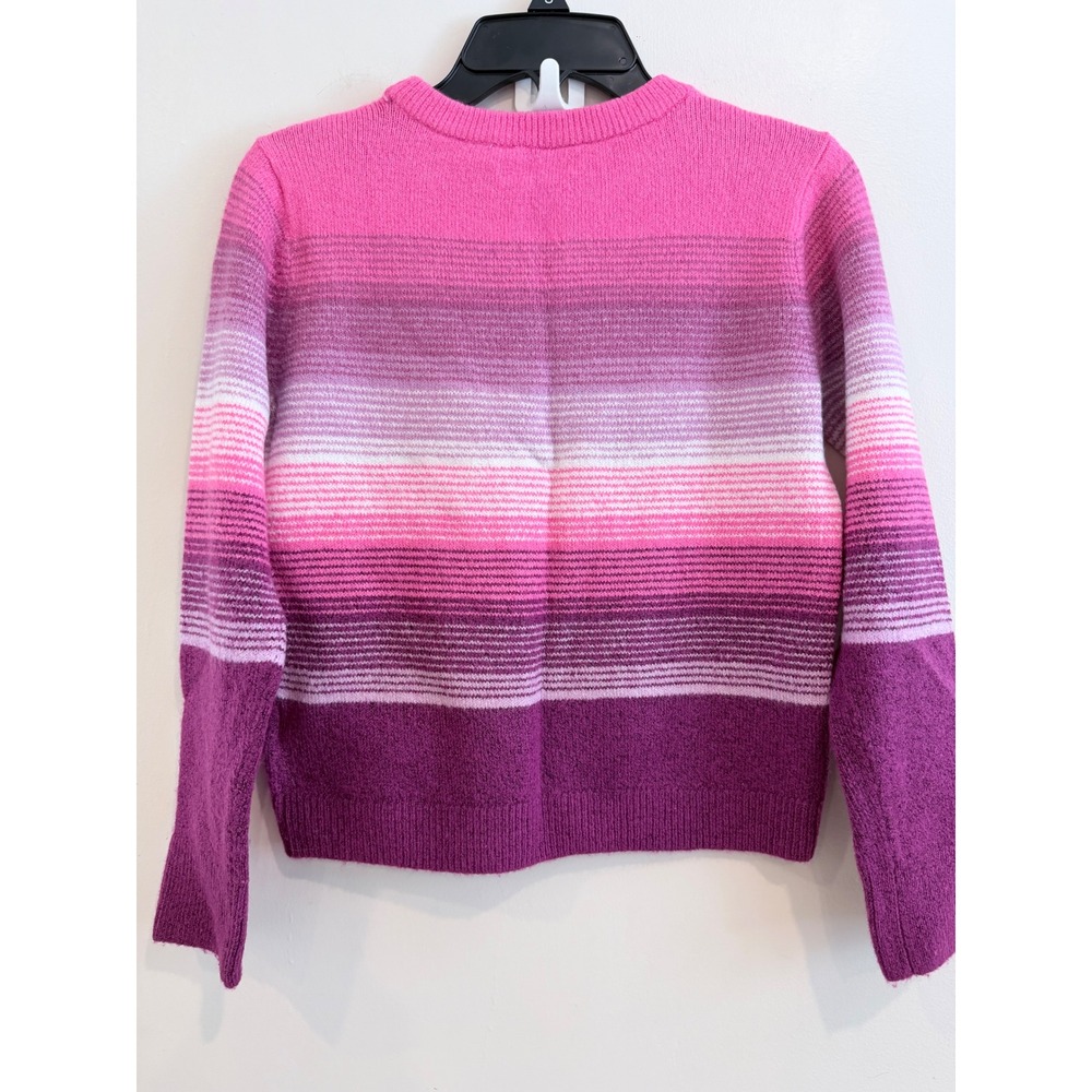 Gap Kids Girls Ombre Striped Knit Sweater Pink Purple White Crew Neck Pullover - Picture 5 of 7